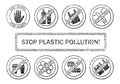 Say no to plastic. Stop plastic. Stop plastic pollution. Stop using single use plastic bags, straws, bottles and cups